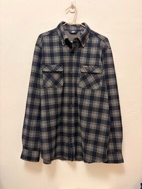 Lands' End Navy and Gray Plaid Heavyweight Flannel Shirt